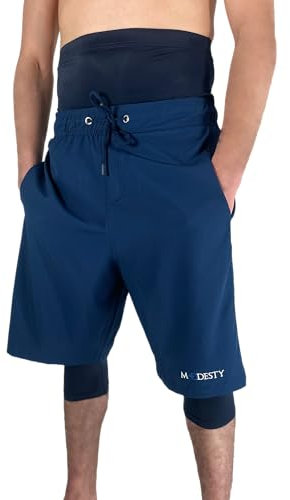 Modesty - Short de Bain Homme XXL Bleu Navy | Maillot Islamique, awrah Couverte, Tenue Musulmane pour Plage et Piscine, Natation, Surf, Sport, séchage Rapide