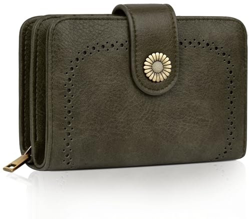 TEUEN Portefeuille Femme Vintage en Simili Cuir - Porte Monnaie Zippé avec 16 Cartes et RFID Blocage - Portefeuille Moyen Cadeau Élégant pour Femme (Coffret Cadeau Inclus)