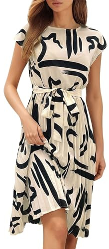 Ansenesna Sommerkleid Damen Knielang Elegant Plisseekleid Sommer Kleider mit Gürtel Sommerkleider Damen Leicht Und Luftig Damenkleider Frauen Geblümt Plissee Kleid Schwingen Strandkleid