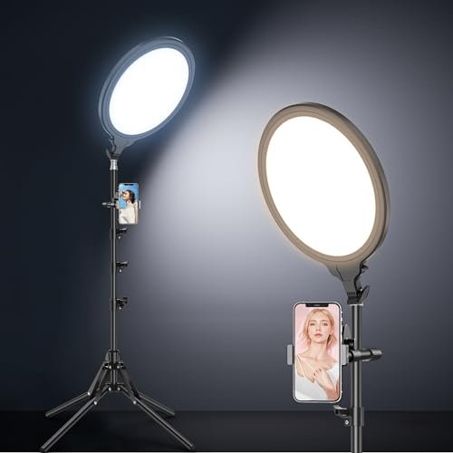 13.5 Inch Full Screen Ring Light with 55 Inch Adjustable Tripod Stand, LED Selfie Ring Light for Video Recording, Facial Makeup, Live Streaming, Compatible with Phones, Cameras Webcams