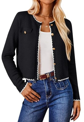 Women’s Black Cardigans Cropped Sweater Open Front Lightweight Knit Cardigans for Casual Dinner Evening Party Black L