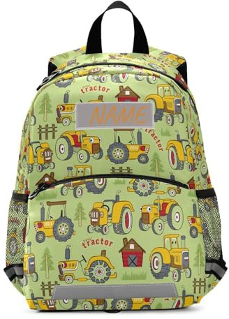 Ksajwzf Rucksack für Kleinkinder, personalisierbar, mit Namen von Traktoren, Ccartoon Landwirtschaft, Büchertasche für Jungen und Mädchen, 3–6 Jahre, personalisierbar, bunt, Autos, Kindergarten,