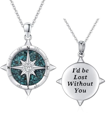 REDSUN Kompass Kette Anhaenger 925 Sterling Silber Kompass Anhänger Halskette für Männer Türkis Halskette Reise Halskette Inspirierende Graduierung Geschenk Schmuck Geschenke für Frauen