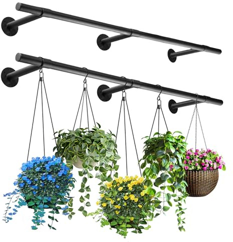 Uoveya 2 pcs Hanging Planters Rod, Plant Hanger Indoor for Window Ceiling, Hanging Plant Shelf for Wall Planter House Plants, Plant Shelves Metal Holder Bar 63 in (Pots, Plants, Chains not Included)