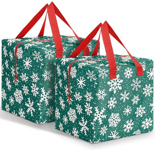Kajaia 2 Stück 30,5 x 30,5 x 30,5 cm Weihnachtsschmuck Aufbewahrung Schneeflocke Urlaub Zubehör Tasche Weihnachten Aufbewahrungsbehälter Reißfest Weihnachtsschmuck Organizer mit Griffen, volle Länge