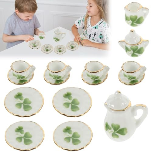 PacuM 15 Stück Mini Porzellan Blume Teetasse Miniatur-Tee-Set Puppenhaus-Teeset Puppenhaus Zubehör Miniatur Vintage Porzellan Kaffee Teeservice Geschirr 1/12 Wichtel Zubehör Puppenhaus Weihnachten