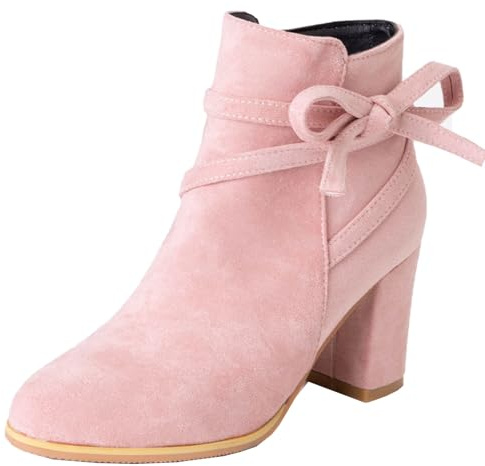 Onewus Bottines Femme à Talon Carré et Joli Nœud