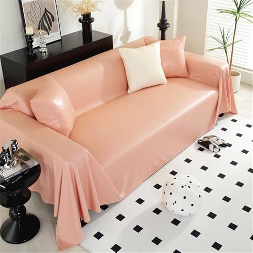 Highdi Sofadecke, 1 2 3 4 Sitzer Sofa Überwurf L Form Sofabezug PU Leder Universelle Groß rutschfeste Couch Überzug Sofa Cover Decke für sitzfläche (180x340cm,Rosa)