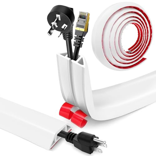 YushengTai Canaleta Cables Suelo Adhesivas, 4cm x 5M Pasacables Suelo, Cubre Cables Suelo de PVC para Suelos y Paredes para Hogares, Hotels, Oficinas y Almacenes (Blanco)