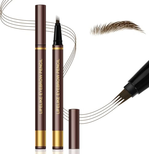 Apooliy Microblading Augenbrauenstift, wasserfeste Augenbrauenstifte mit 4 Gabelspitzen, natürliche haarähnliche Augenbrauen, halten den ganzen Tag, dunkelbraun