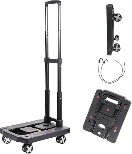 XINGHE Carro plegable de aluminio, capacidad de carga de 50 kg, correas tensoras integradas, con mango retráctil, ruedas grandes de marcha suave con banda de rodadura suave