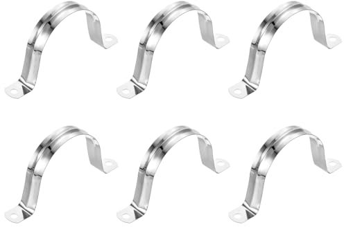 sourcing map 6Pcs Rigid Pipe Straps, 65mm(2.56) 201 Stainless Steel 2 Hole U-Shaped Bracket Tube Hanger Pipe Clamps for Fixing Pipe Cable