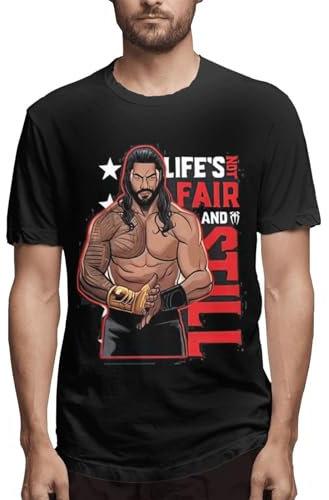 Roman Reigns T-Shirt für Erwachsene, Herren, kurzärmelig, Vintage-Shirt, Baumwolle, Rundhalsausschnitt, T-Shirt, Tops, Kleidung für Herren, Schwarz , 4XL