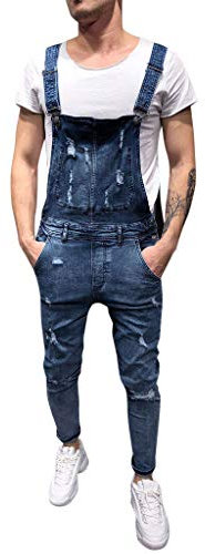 Salopette da uomo in jeans 90 baggy, pantaloni da lavoro da uomo, elasticizzati, skinny Fit, pantaloni lunghi in jeans, salopette da lavoro per attività all'aria aperta, pantaloni in jeans, Z-blu, L