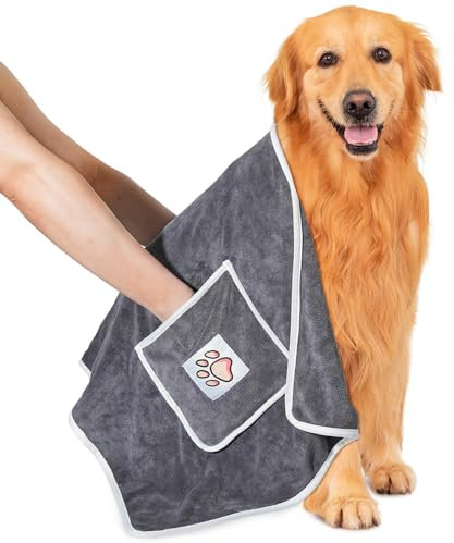 Laamsamling Hundehandtuch, 2 Stück Hundehandtuch Extra Saugfähig für Hunde und Katzen, Mikrofaser-Handtücher für Haustiere mit Griffaschen – ideal für Kleine, Mittelgroße und Große Hunde