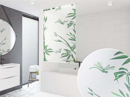 probath Basic Duschrollo Verschiedene Motive 13 Breiten zur Wahl Duschvorhang Schwarz Grün Weiss Transparent Blau Hellgrau (Bambus, 100x190 cm)