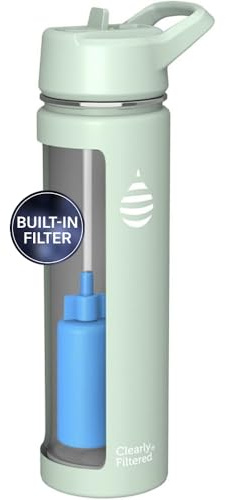 Clearly Filtered Water Bottle | Removes 220+ Contaminants, Double-Wall Insulated Stainless Steel, BPA/BPS Free, Phthalate Free, Filters Flouride Lead Chlorine (20oz, Mint)