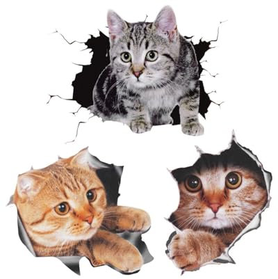 TPZORJX 3pcs Adesivi per auto - Gatto 3D Rimovibile Autoadesivo Decorazione Autoadesivo Finestra Auto Animazione Divertente Decorazione Gattino Adesivo Forma Auto Adesivo