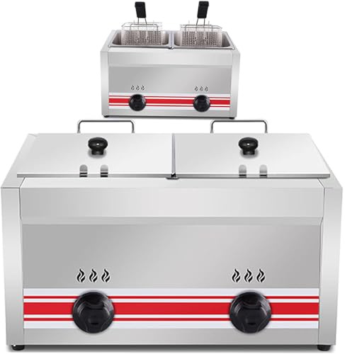 HPTHLY Friteuse À Gaz Multifonction Professionnelle, 10 L/20 L/30 L, Double Cylindre en Acier Inoxydable, Puissance De Feu Réglable, pour Frites, Beignets, Poisson, FR,20l