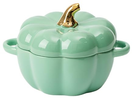Keramik Kürbis Suppenschüssel 450ml Orange - Mit Henkel & Deckel, Mikrowellengeeignet, Multifunktional als Dessertschüssel Salatschüssel, Decor-Geschirr für Thanksgiving Halloween Kürbisparty (B)