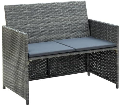 CongVVFV 2-Sitzer-Gartensofa mit Polstern Grau Poly Rattan Gartenmöbel Set Outdoor Sitzgruppe Dieses stilvolle 2-Sitzer-Gartensofa aus wetterfestem Poly-Rattan und robustem