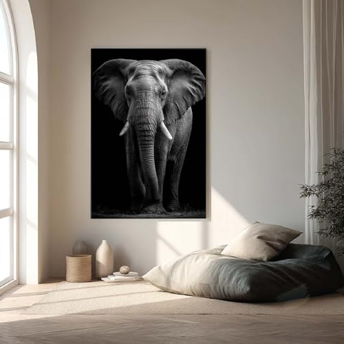 MHLCMG Éléphant Noir et Blanc Animal Affiche Impression sur Toile Tableau Art Peintures Murale pour Salon Chambre Tableau Decoration (20X30CM,A2-Sans Cadre)