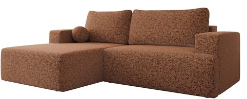 Mirjan24 Ecksofa Mivo mit Schlaffunktion & Bettkasten, L-Form Schlafsofa mit Langer Ottomane, geradem Armlehne, Wohnlandschaft für Wohnzimmer & Gästezimmer (Bella 40, Seite: Links)