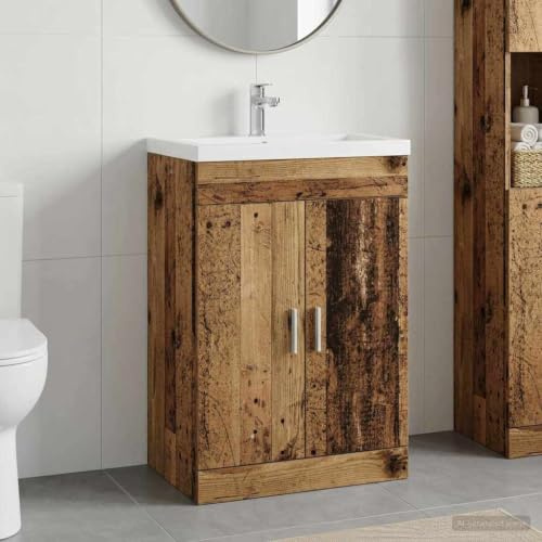 LoogCape Mobiletto da bagno in legno anticato, 78,5 x 37,5 x 81 cm, in legno, per lavandino, mobile da bagno con accesso a cerniera