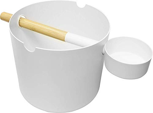 KOLO aus Finnland – “Kiulu & Kauha” Designerset Saunakübel & Kelle aus Aluminium/Bambus, weiß