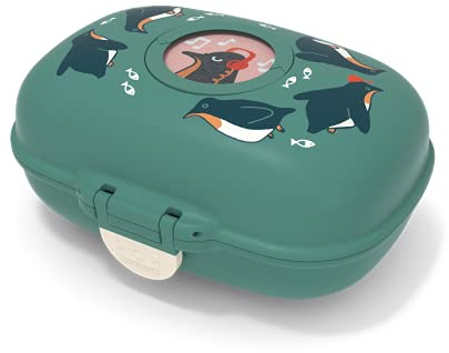 MONBENTO - Kinder Snackbox MB Gram Penguin - Jungen und Mädchen - Ideal für Mittagessen oder Snacks in der Schule/Park - BPA Frei - Lebensmittelecht - Pinguin Muster - Grün