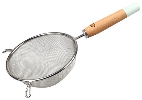 Dr. Oetker 4618 Rétro Passoire avec Manche en Bois 14 x 27 cm, Acier Inoxydable, Argent/Marron, 14 x 14 x 28 cm