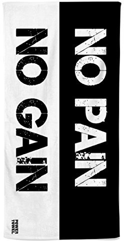 Power Towel das Coole Fitness & Sport-Handtuch mit Einer Botschaft| Verschiedene Motivations-Quotes| Größe 50 cm x 100 cm | POWERTOWEL Handtuch Mikrofaser Baumwolle (NO Pain NO GAIN | B/W| L)