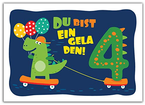 Junaversum 12 Einladungskarten zum 4. Kindergeburtstag Jungen Jungs Dinosaurier Einladungen vierte Geburtstag Kinder
