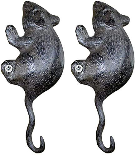 TentHome Animal Mouse Vintage Cast Iron Hook Hanger Wall Mount Single for Hanging Coat Key(Set of 2pcs) (Rusty Style)