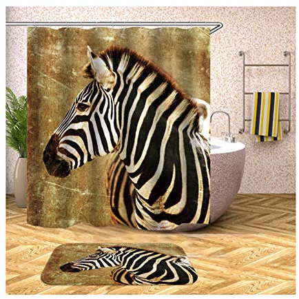 KnSam Duschvorhang Anti-Schimmel Wasserdicht Vorhänge An Badewanne Bad Vorhang für Badezimmer Zebra 100% Polyester inkl. 12 Duschvorhangringen 180X200cm