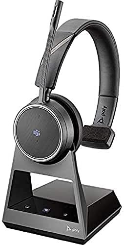 Poly Voyager 4210 Office Bluetooth Mono Headset, USB-A Plug on Base, SoundGuard, Microphone Arm, Dynamic Mute Function, Skype for Business, Microsoft Teams, Black, One Size