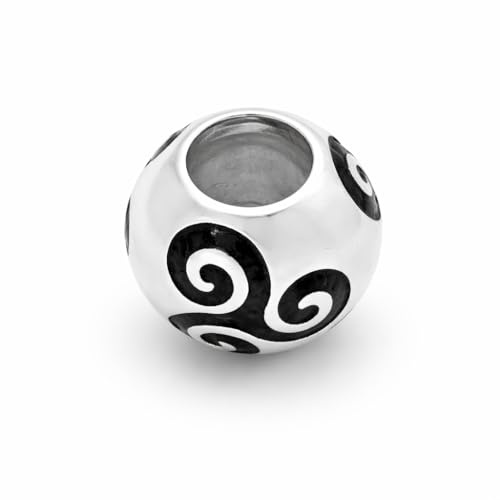 TALISMAN JEWELLERY 925 Sterling Silber Emaille Schwarz Emaille Anhänger für Schlangenkette Triskelion Triskele Armband (Armband nicht enthalten), 11 mm, Sterling-Silber Harz