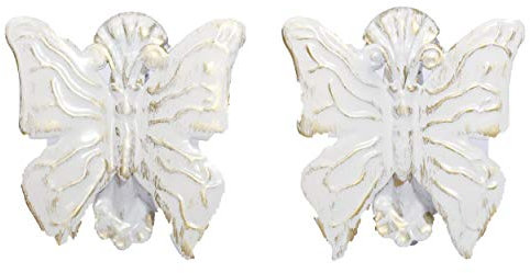 YVAN MOINS CHER Lot De 2 Pinces À Rideaux en Métal Décor Papillon Servant D'embrasse pour La Décoration De Vos Fenêtres Ou Baie -Petit Modèle-Cette Pince Servira d'attache pour Votre Voilage-Blanc/Or