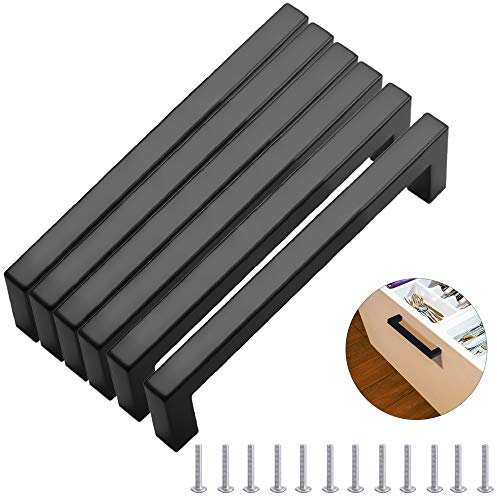 MEEQIAO Griffe für Küchenschränke,Küchengriffe, Modisch Edelstahl Quadrat Griffe, Mehrweg, für Küchen, Schubladen, Schrank, Möbel (224 MM, 6 Stück, Schwarz)