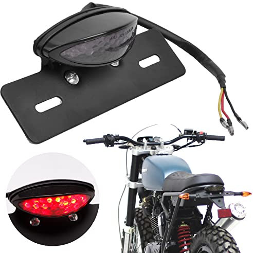 JMTBNO Motorrad LED Rücklicht Bremslicht Kennzeichenbeleuchtung E-geprüft Rotlicht Schwarz Smoke Getönt Universal 12V für Street Bike Cruiser Chopper Cafe Racer Moped Enduro