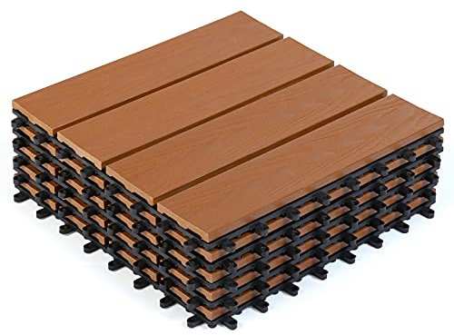 IDMarket WODHY Terrassenfliesen mit Clip, Verbundholz, Teak-Effekt, 30 x 30 cm, 5 Stück