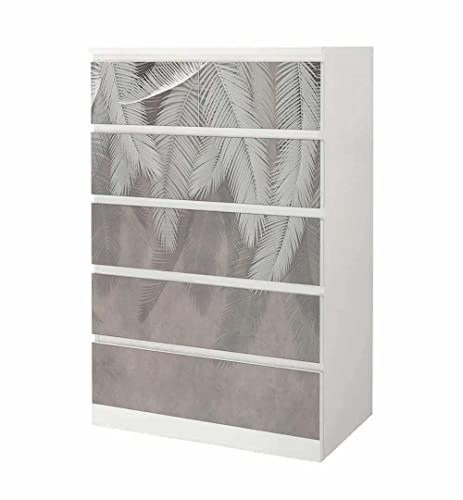 MyMaxxi - Klebefolie Möbel passend für IKEA Malm Kommode - Motiv Graue Federn - Möbelfolie selbstklebend - Dekofolie Tattoo Aufkleber Folie für Wohnzimmer, malm_Groesse:6 Schubladen hoch