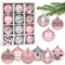 Boules de Noël Rose Clair, Peint Boule Noel 6cm, Boules Sapin de Noël Geantes, Peint Texture Givré Briller, 12PCS Décoration de à Suspendre Plastique