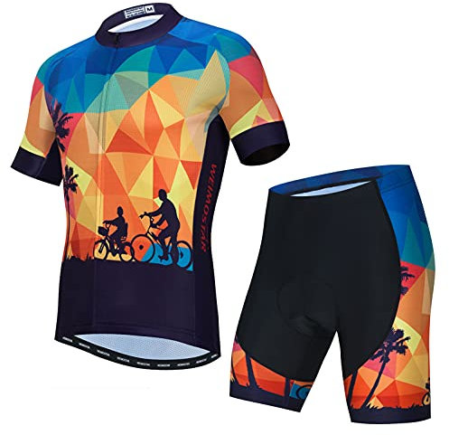 Weimostar Radtrikot Shorts Set Herren Fahrrad Top Anzug Rennrad Bekleidung MTB Berge Sommer Bluse Outfits Orange L