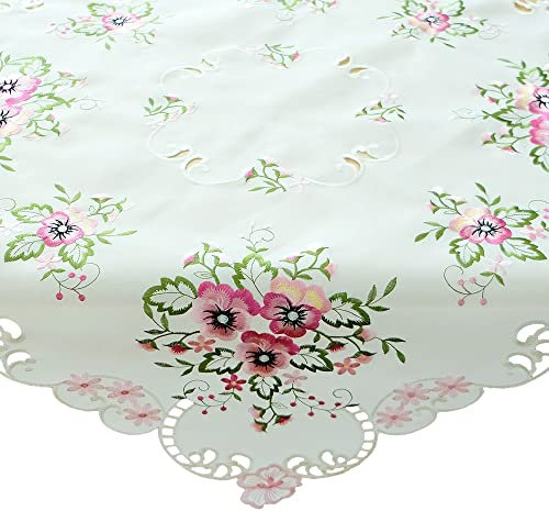 matches21 Tischdecke Mitteldecke Stiefmütterchen Blumen Frühling Tischwäsche weiß Stick rosa 1 STK 85x85 cm Polyester
