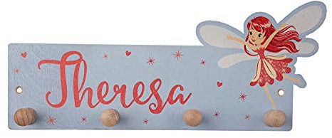 Personalisierte Kindergarderobe 'Zauberfee' aus Birkenholz mit Wunschnamen, Garderobe für Kinder mit Namen, Motiv Zauberfee, Fee, Elfe, Maße ca. 35 x 15 cm