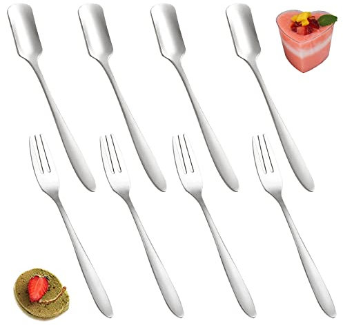 Cuchara de Postre de Acero Inoxidable, Minicuchara Juego de 8 Cucharillas de Café, Adecuado para el Hogar, Fiesta, Tenedor de Fruta de Restaurante, Cuchara de Helado(Plata)