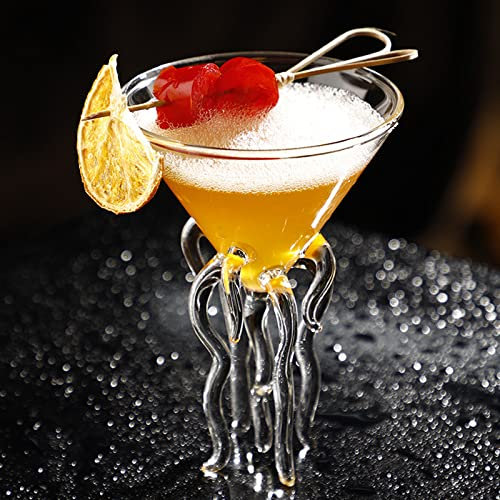 BestAlice Lot de 4 verres à martini uniques en forme de pieuvre - 141,7 g - Verres à cocktail en cristal romantique