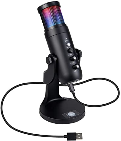 Zistel USB Microphone, Gaming Mic for PS4/ 5/ Phone/Laptop/PC,Condenser Microphone with Touch Mute, Dynamic RGB Lighting, Gain Knob, Plug and Play, Noise Reduction, for Streaming, Podcasting