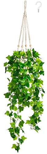 Dahey Fake Hanging Plants Artificial Decor Macrame Hanger with Artificial Vines in Pots Greenery for Wall Ceiling Bedroom Bathroom Indoor Home Decor